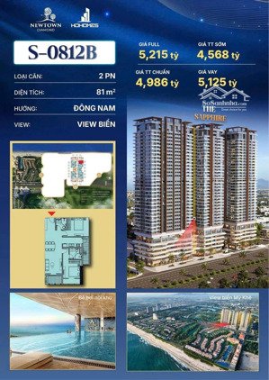 bán căn hộ chung cư tại newtown diamond đà nẵng, 4,568 tỷ, 81m2, giá ưu đãi, đẹp, nhiều tiện ích