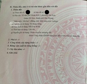 bán đất 100m2 tdp đoàn kết 2, phường hải sơn, đồ sơn, hải phòng