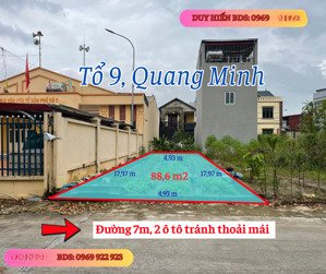 ngay trục kinh doanh tổ 9, quang minh, đường 2 ô tô tránh thoải mái