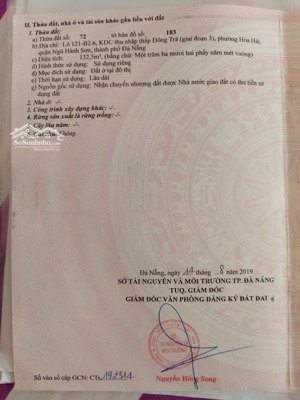 bán gấp lô đất mt thích phước huệ, hòa hải, ngũ hành sơn, đà nẵng, 6,1 tỷ, 132,5m2