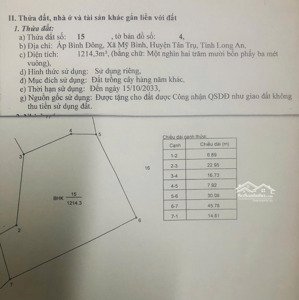 bán thửa đất vườn 1214m2 giá 1,3 tỷ (giảm 15%) nếu mua sớm chốt trong tháng 10