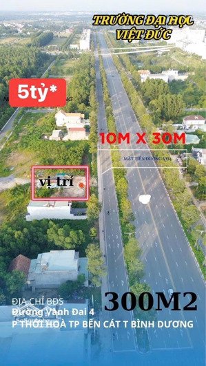 bán lô đất 300m2 mặt tiền đường vành đai 4, mỹ phước 4, bến cát, bình dương giá chỉ 5tỷ6