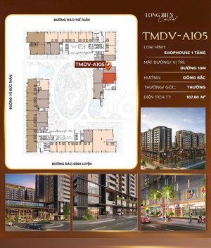 bán shop tmdv long biên central, giá 17,6 tỷ, 107m2, bank 0% trong 18th, trực tiếp chủ đầu tư