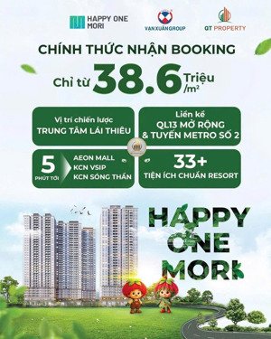 happyone mori - căn hộ tầm chuyên gia, 38.6tr/m2, booking 25tr tặng 25tr, 