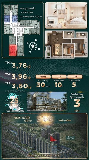 căn hộ tầng cao hướng tây nam khu dân cư sunshine legend city, giá chỉ từ 3,6 tỷ