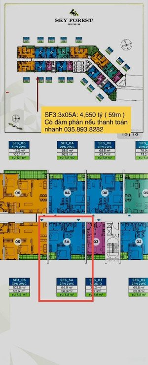 mua gấp 4,550 tỷ ( 59m ) 2pn view sông hồng sf