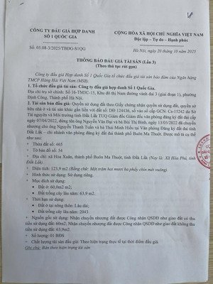 công ty đấu giá hợp danh số 1 quốc gia thông báo bán đấu giá tài sản