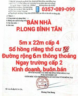 BÁN NHÀ LONG BÌNH TÂN, SỔ THỔ CƯ, ĐƯỜNG RỘNG 6m KINH DOANH, BUÔN BÁN