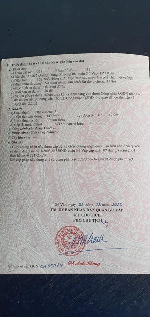 mặt tiền thụt quang trung, tiện xây căn hộ dịch vụ hoặc tách 3 lô