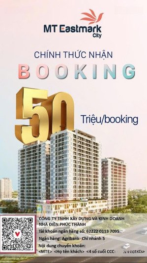 chính thức nhận booking dự an mt eastmark , 50tr/phiếu. có nhà sẵn sổ sẵn. thanh toán chỉ 15%