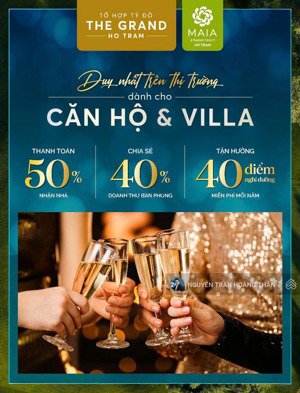chính thức nhận booking có hoàn lại dự án maia hồ tràm tòa happy full nội thất kể cả bếp, giường...