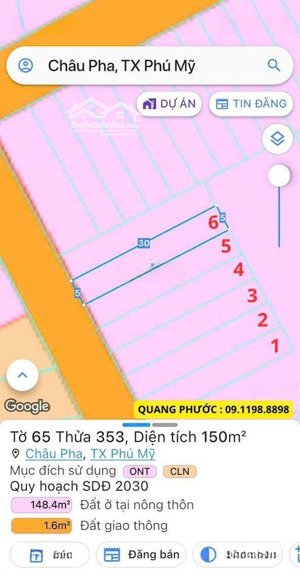 đất nền đẹp ở xã châu pha, phú mỹ, diện tích 150m2, pháp lý đầy đủ. giá chỉ 1,05 tỷ.