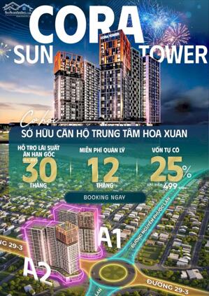 Chỉ 500tr sở hữu ngay Cora Tower, NH hỗ trợ 70%, 0LS, CK lên đến 18%