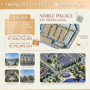 trực tiếp cđt liền kề 3 mặt thoáng noble palace ttl 75m2 giá 15.5 tỷ, ck 10%, vay 0% 