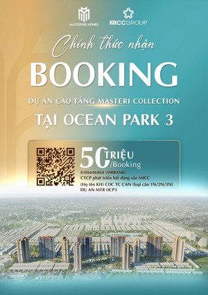 booking ngay masteri ocp3, ưu tiên khớp căn đợt 1, ck lên đến 15%, htls 30th, chỉ 50tr/booking