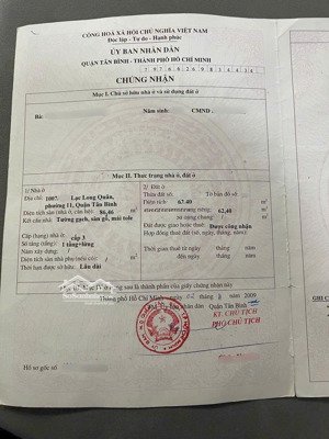 nhà chính chủ hẻm lạc long quân 4x16m, 2 tầng giá 5,9 tỷ