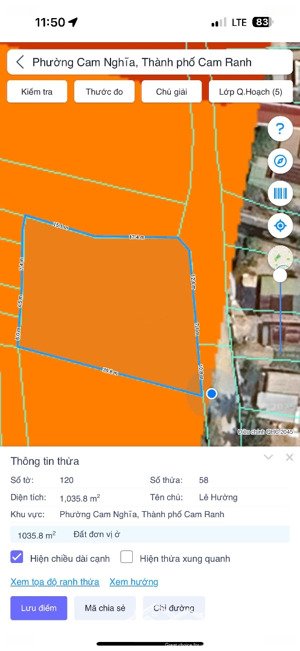 bán đất 1035,8m2 nhánh lê thánh tông, cam nghĩa, khánh hòa