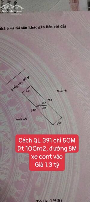 Cần bán đất 100m2 mặt đường 391 đi vào 50M. Giá 1.3 tỷ tại An Thanh, Tứ Kỳ, HD