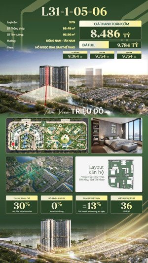 tầm nhìn triệu đô - căn góc 3pn view biệt thự!