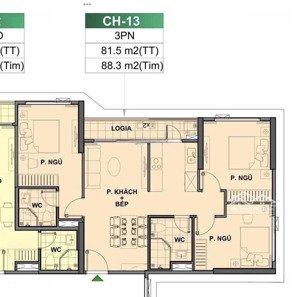 tầng chung view thoáng, layout bếp giấu