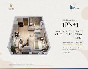 bán gấp căn 1pn+ 45m2 tòa v1 giá 4,415 tỷ bao phí the victoria - vinhomes smart city lh: 