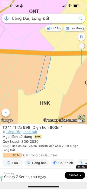 Chính chủ cần bán gấp lô đất tại xã làng dai đất đỏ 603m2