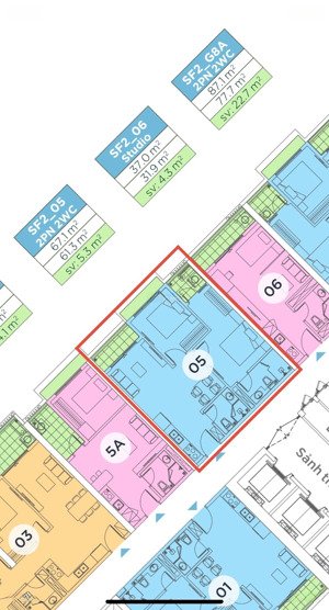 hàng độc quyền - trục 05 toà sf2, mặt trước, tầng trung. giá 5.4 tỉ bao phí