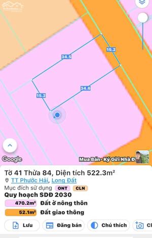 NGỘP BANK DUY NHẤT LÔ 500M2 ngang 15m THỊ TRẤN PHƯỚC HẢI- BRVT