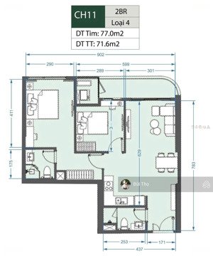 cần bán nhanh căn 2pn diện tích 71,5m2 trục 11 toà a1 lumiere evergreen smart city. giá 104tr/m
