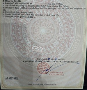 bán 110m2 đất tại yên mỹ mặt tiền 11m đất vuông, giá chỉ 1xtr/m2