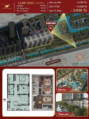 duy nhất trên thị trường căn góc 2pn tầng đẹp view biệt thự đảo, đơn giá chỉ 53tr/m2