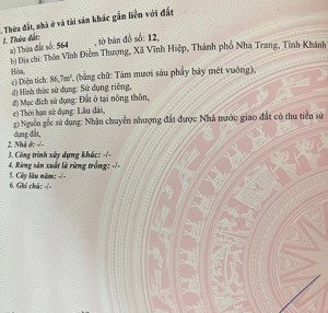 đất vĩnh hiệp nha trang, đường ô tô, sát mặt tiền đường d30, dt 86,7m2, giá đầu tư. lh 
