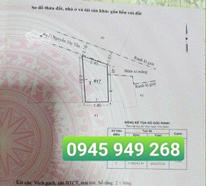 nhà hẻm nguyễn thị tầng gần chợ rạch ông. dt 3,9 x 7m ( hoàn công ) - 3 tỷ 980 có tl. gọi em tú