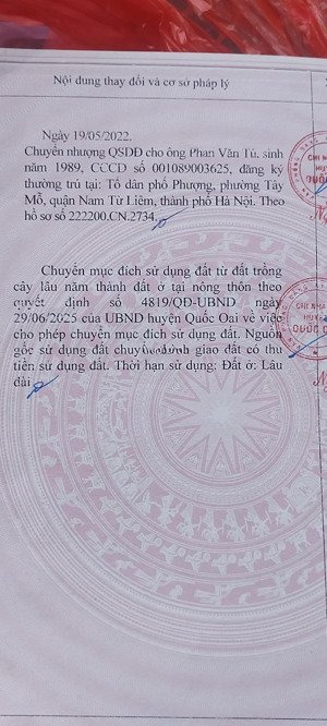 chính chủ cần bán mảnh đất 2 mặt đường trước và sau, ô tô chạy vòng quanh, đường liên huyện