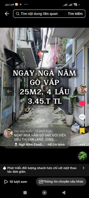 ngay ngã năm gò vấp, đối diện siêu thị văn lang cũ, 25m2, trệt hai lầu, sân thượng, chỉ 3.4ty tl