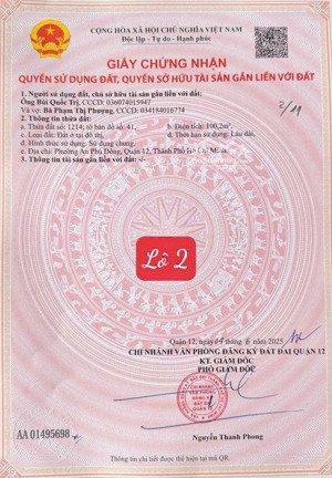 bán đấthẻm 94 vườn lài 4x25m thổ 98.9m2 sổ riêng , pháp lí chuẩn chỉnh . có hai lô liền kề