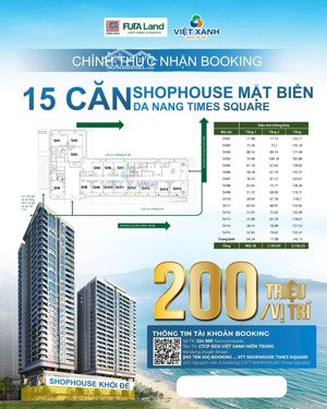 [200 triệu/ vị trí] mở bán shophouse mặt biển đà nẵng times square khối đế lh 
