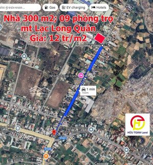 đường lạc long quân: bán lô đất 300 m² (đất ở hoàn toàn); tặng dãy trọ 09 phòng; giá 12 tr/m2