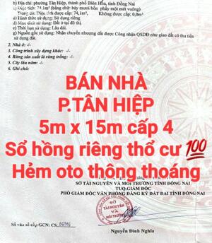 BÁN NHÀ ĐẤT TÂN HIỆP, SỔ HỒNG RIÊNG THỔ CƯ, ĐƯỜNG OTO THÔNG THOÁNG (NP1045)