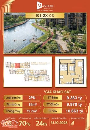 bán nhanh căn 2 phòng ngủ 03 tháp b1 view nhạc nước đẹp, giá gốc chỉ 9tỷ383