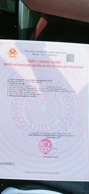 chính chủ bán lô đất 237m2, đất 2 mặt tiền đường nhựa. gần kcn tây bắc và bv xuyên á tại củ chi