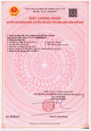 bán đất xây dựng full. hẻm thông. 4x12.5. vườn lài. an phú đông