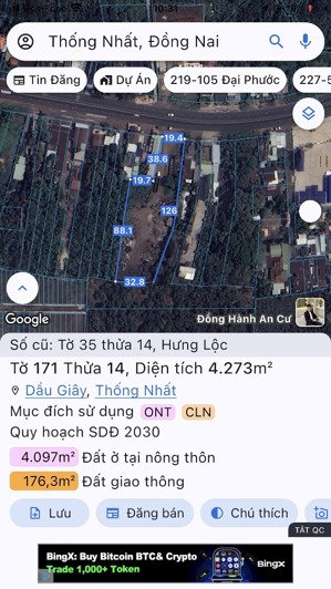 cần bán đất quốc lộ 1a - hưng lộc - thống nhất - đn