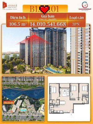 the global ct ct5 masterise park place căn 3pn dt 106m2 chỉ 14t,view trực diện nhạc nước 