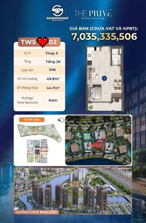 the prive quận 2 duy nhất căn 1pn 49,8m2 tầng cao giá chỉ 7t lh 