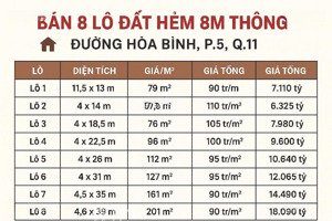 đất quận 11 - ngay hòa bình - hẻm xe tải thông - xây dựng tự do - chỉ 90tr/m2