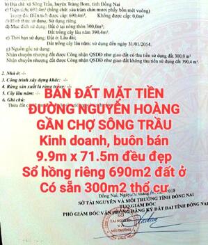 BÁN 690m2 ĐẤT MẶT TIỀN ĐƯỜNG NGUYỄN HOÀNG, GẦN CHỢ SÔNG TRẦU BUÔN BÁN, SỔ HỒNG (D335)