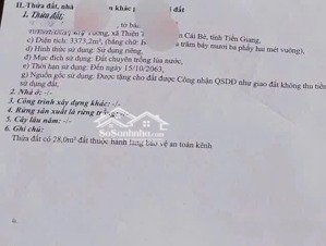 bán đất 3300m2 tại thiện trung, cái bè, tiền giang, giá 4,2 tỷ