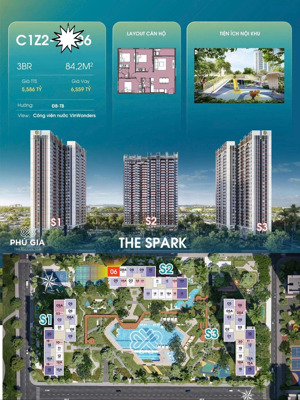 em sẵn căn 3pn trục 06 tòa s2, phân khu the spark | masteri era landmark | tầng trung | giá đợt 1