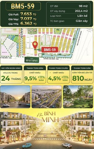bm5-59. 98m2. xẻ khe 6 x 14m = 6,362 tỷ, chỉ 65tr/m2